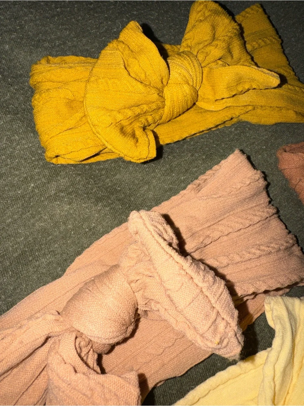 cable knit bows (7) - neutrals, mustard, tan USED
